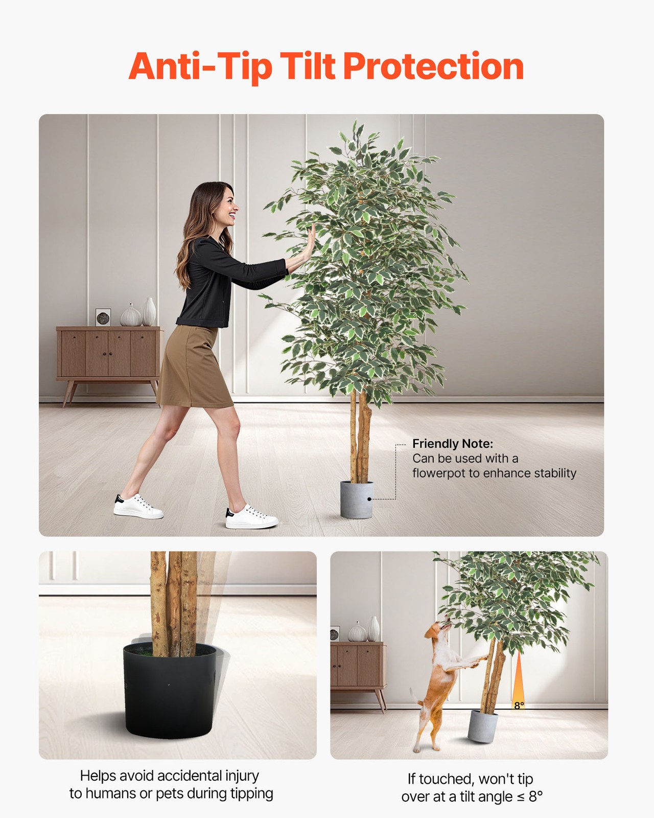 VEVOR 6FT Artificial Ficus Tree Tall Faux Plant with Black Pot for Indoor Decor