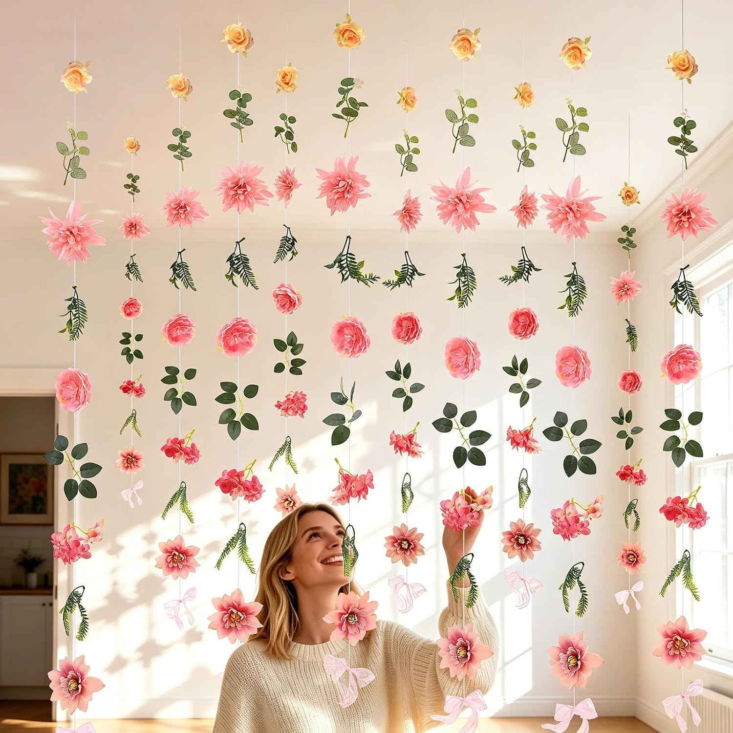 12Pcs 72Ft Wildflower Garland with Bow Hanging Flower Wall Backdrop | Silk Artif