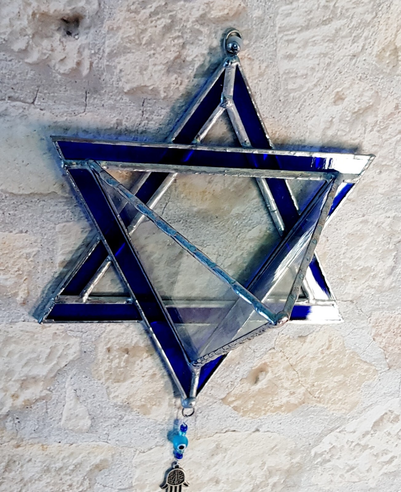 Transparent Terrarium with Blue Frame Stained Glass in shaped Star of David