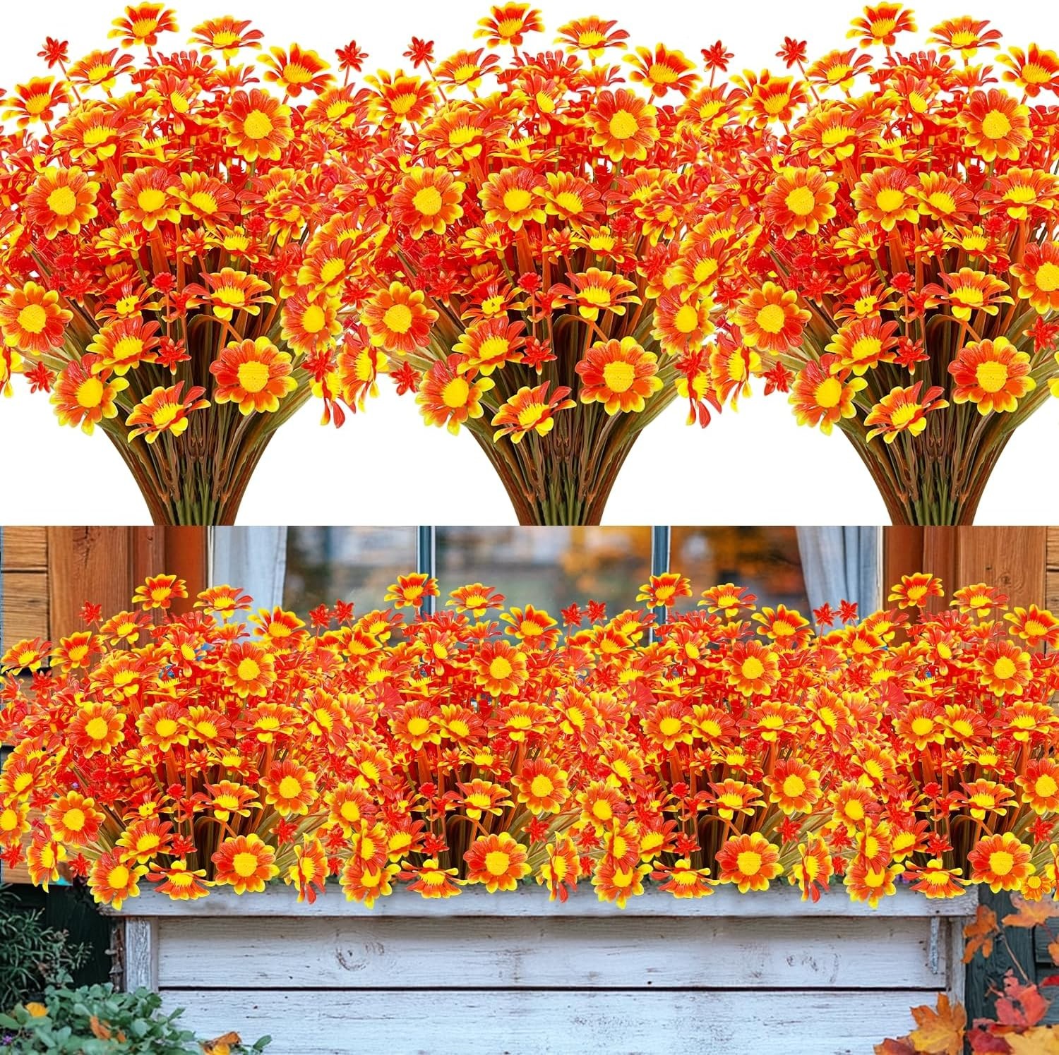 8 Bundles Artificial Mums for Outdoors Fall Flowers UV Resistant Fall Decor |