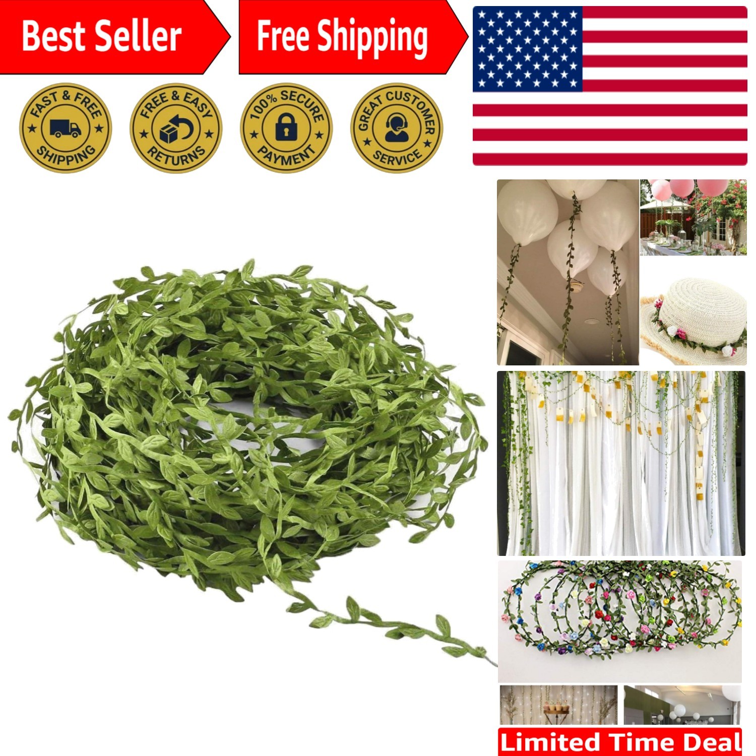 Lush 65 Ft Artificial Vines – Ideal for Indoor/Outdoor Party & Wedding Decor