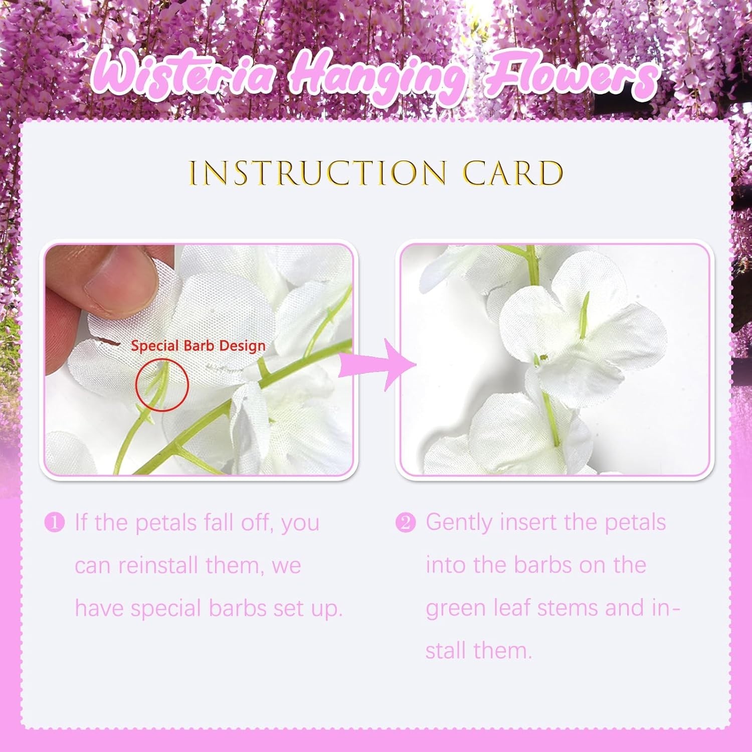 36 Pack Pink Wisteria Hanging Flowers, 3.44 Ft Fake Hanging Flowers, Artificial