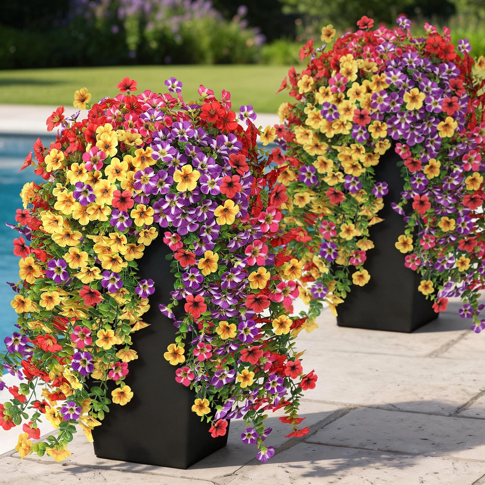 4 Bundles Artificial Hanging Morning Glory Flowers for Outdoor Realistic Hanging