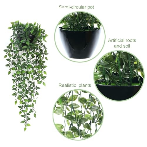 Artificial Hanging Plants,Pack Fake Wall Plants,Faux 2 5.8″dia-wall Planter
