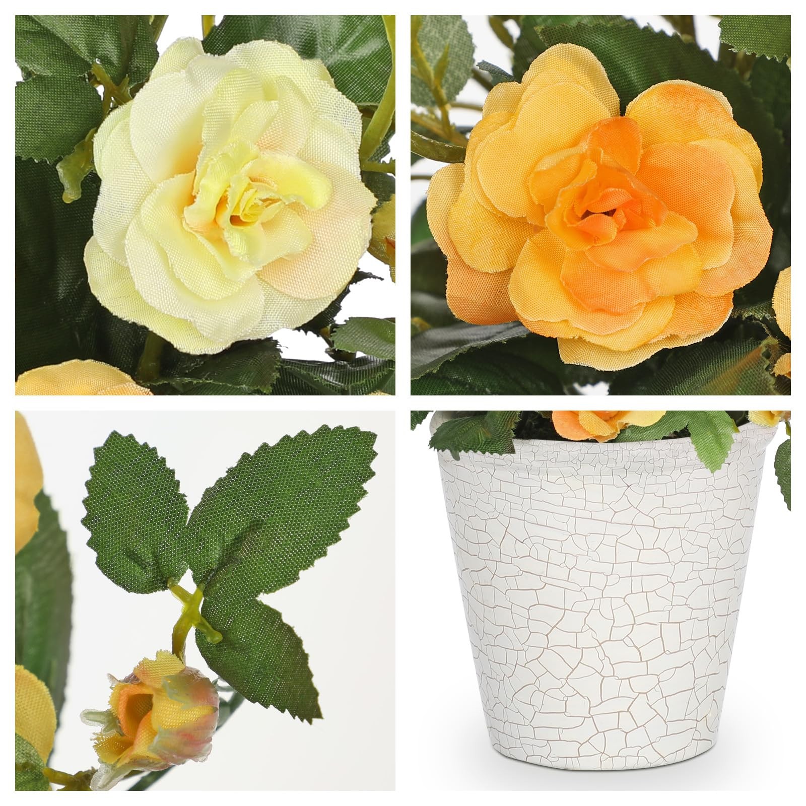 Yellow Camellia Roses Artificial Flowers in Vase Small Potted Faux Plant