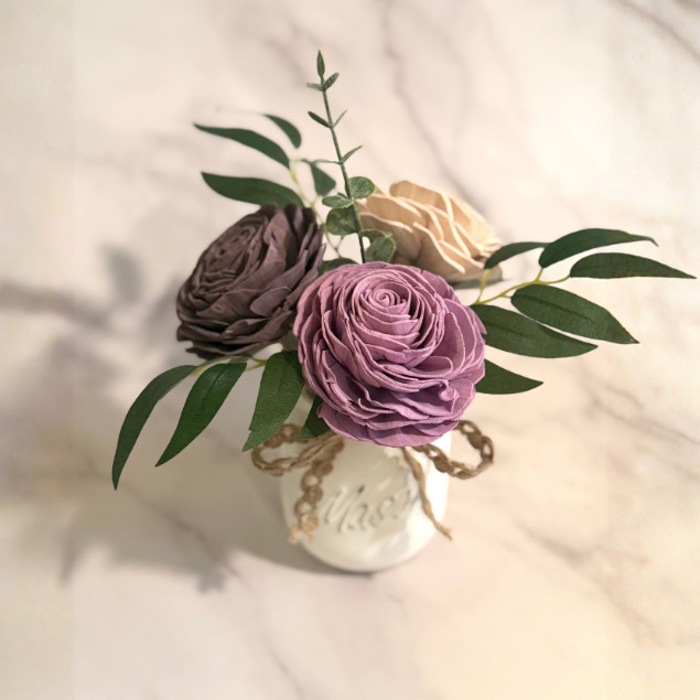 Sola Wood Flower Centerpiece Purple Ivory Rose Mason Jar Arrangement Home Decor