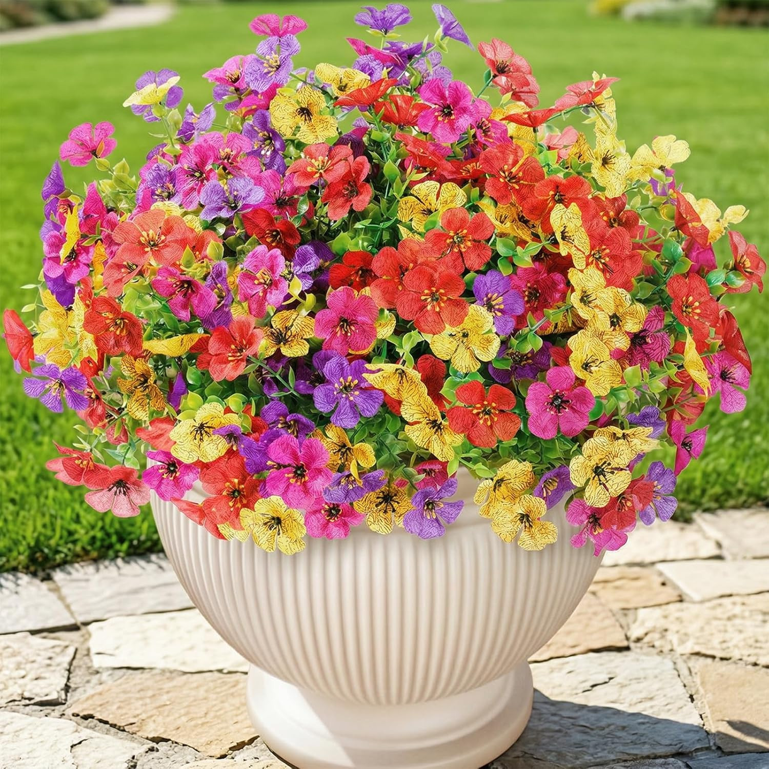 Artificial Flowers for Outdoor Indoor, 12 Bundles Plastic Fake Flowers Daisy wit