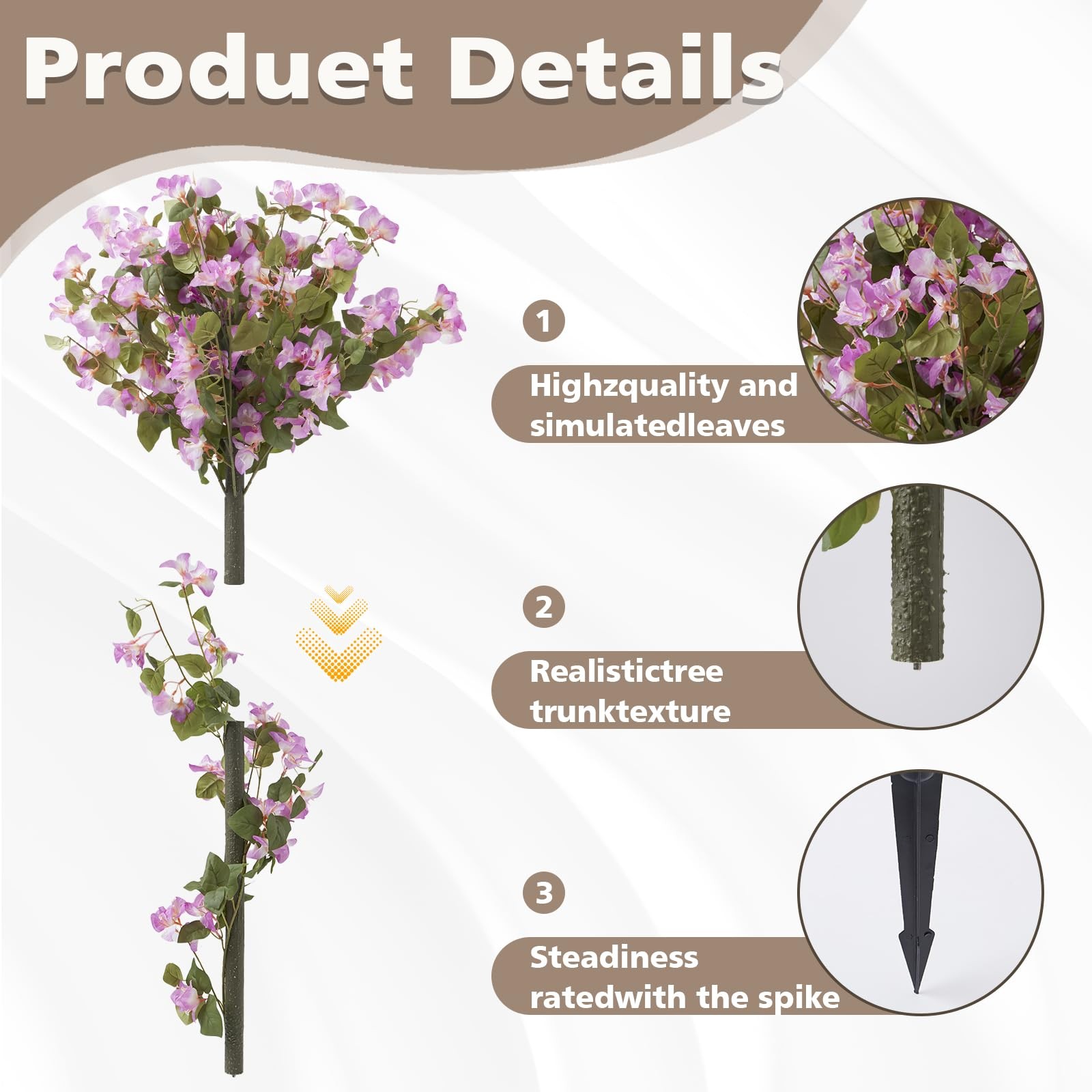 4FT Artificial Bougainvillea Trees with Spikes, 2 Pack Faux Floral Plant Bloo…