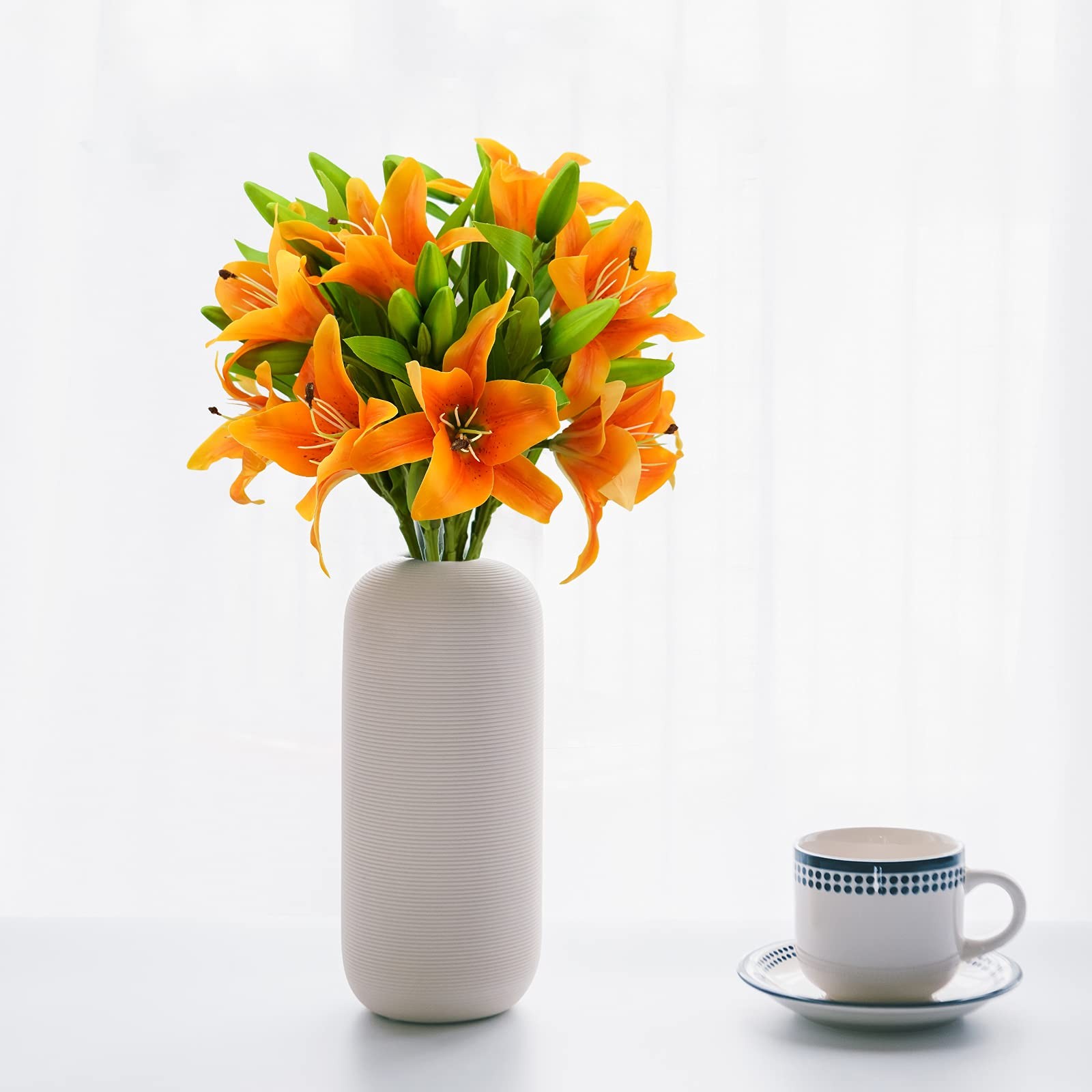 8Pcs Artificial Tiger Lily Flowers Orange Real Touch Lilies Flower Bouquet Fa…