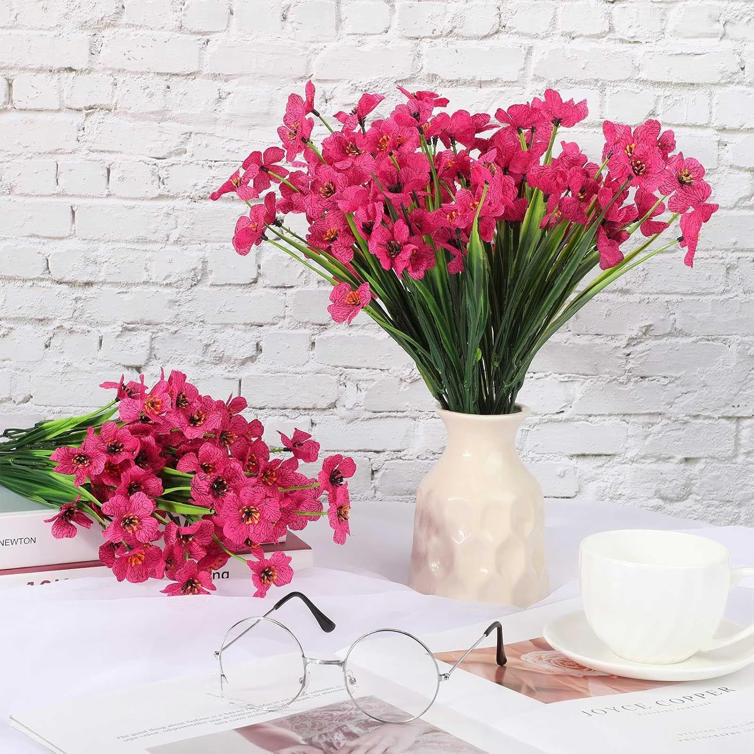100 Bundles Violet Artificial Flowers, UV Resistant Faux Flowers Outdoor, Faux S