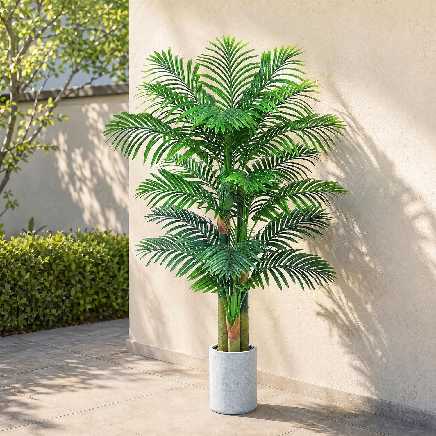 5FT Artificial Golden Cane Palm Tree, UV Resistant Faux Palm Plant with Realisti
