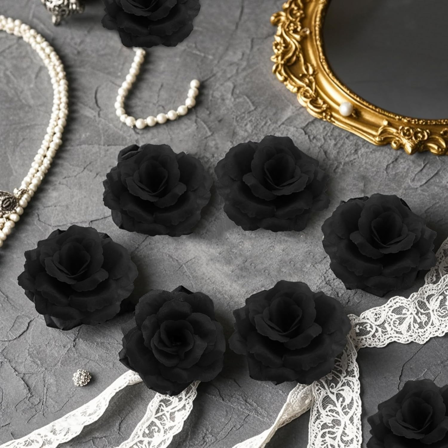 Rose Artificial Flowers, 50Pcs Black Roses Head Flowers Bulk with Stem, 3 Inches