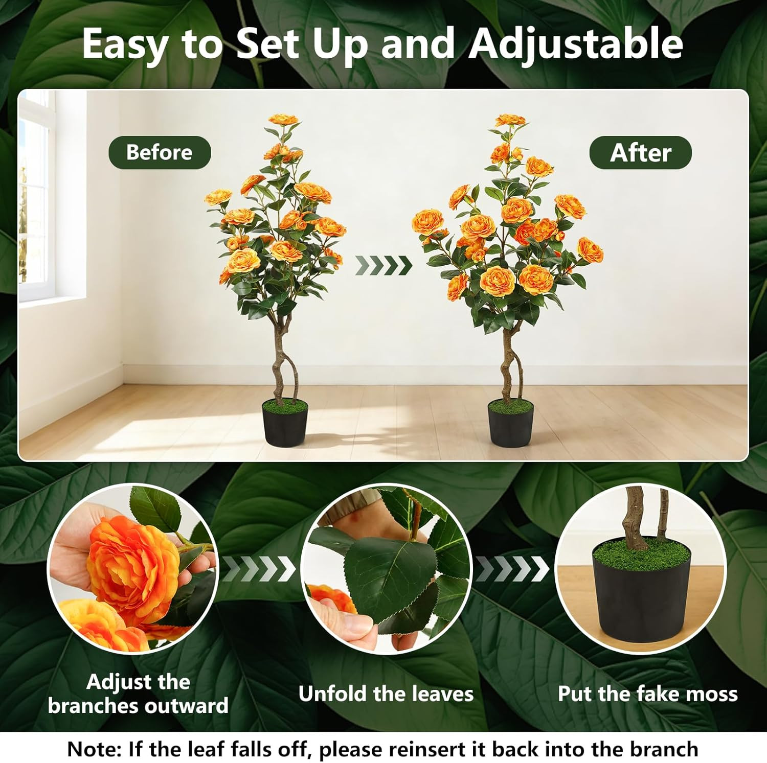 42” Artificial Camellia Tree 2 Pack – Vibrant Faux Flowers for Home Decor