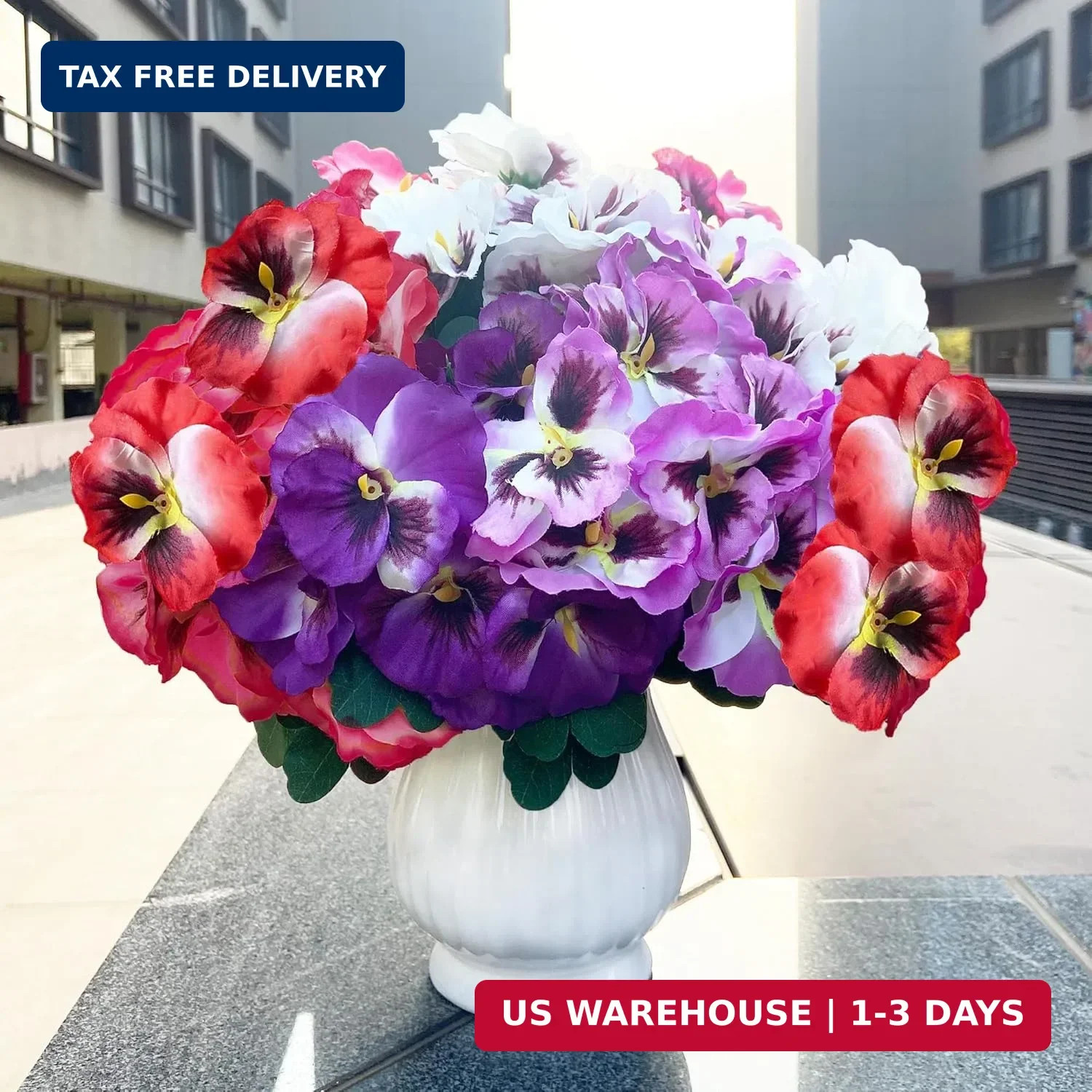 Artificial Flowers for Outdoors,10 Bundles UV Resistant Fake Silk Pansy Flowers,