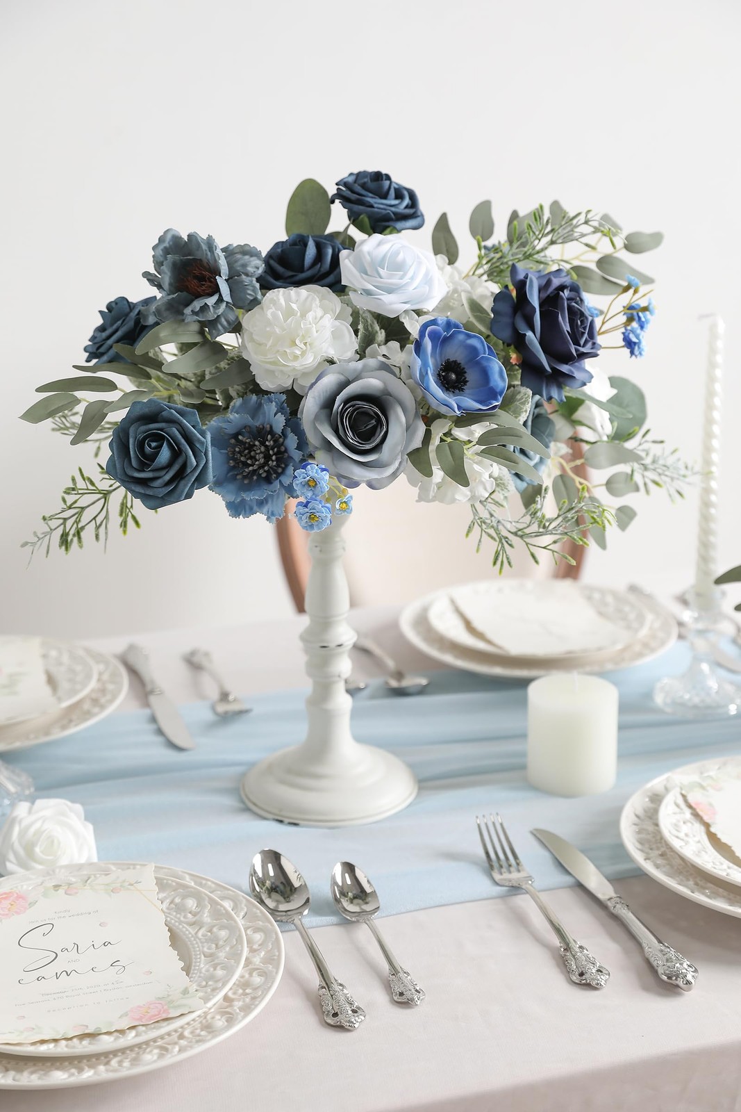 Retro Dusty Blue Artificial Rose Flowers Combo DIY Wedding Bouquets