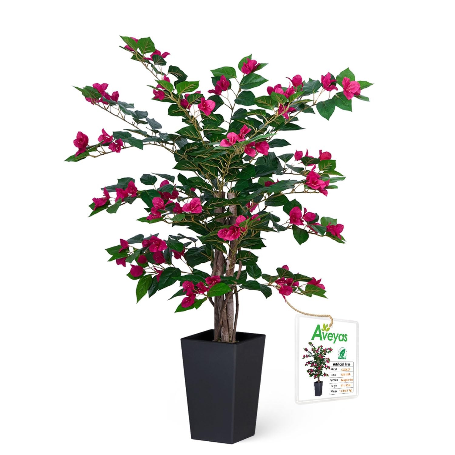 3ft Artificial Bougainvillea Tree with Flowers, 3 ft Faux Floor Plant Fake Si…