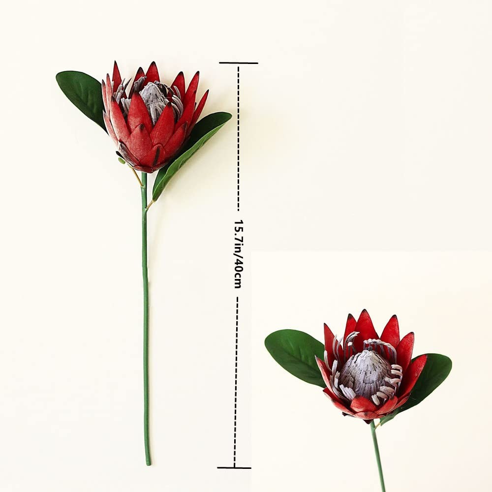 3 PCS Red Fake Artificial Silk Plastic King Protea Flowers Bouquet Centerpieces