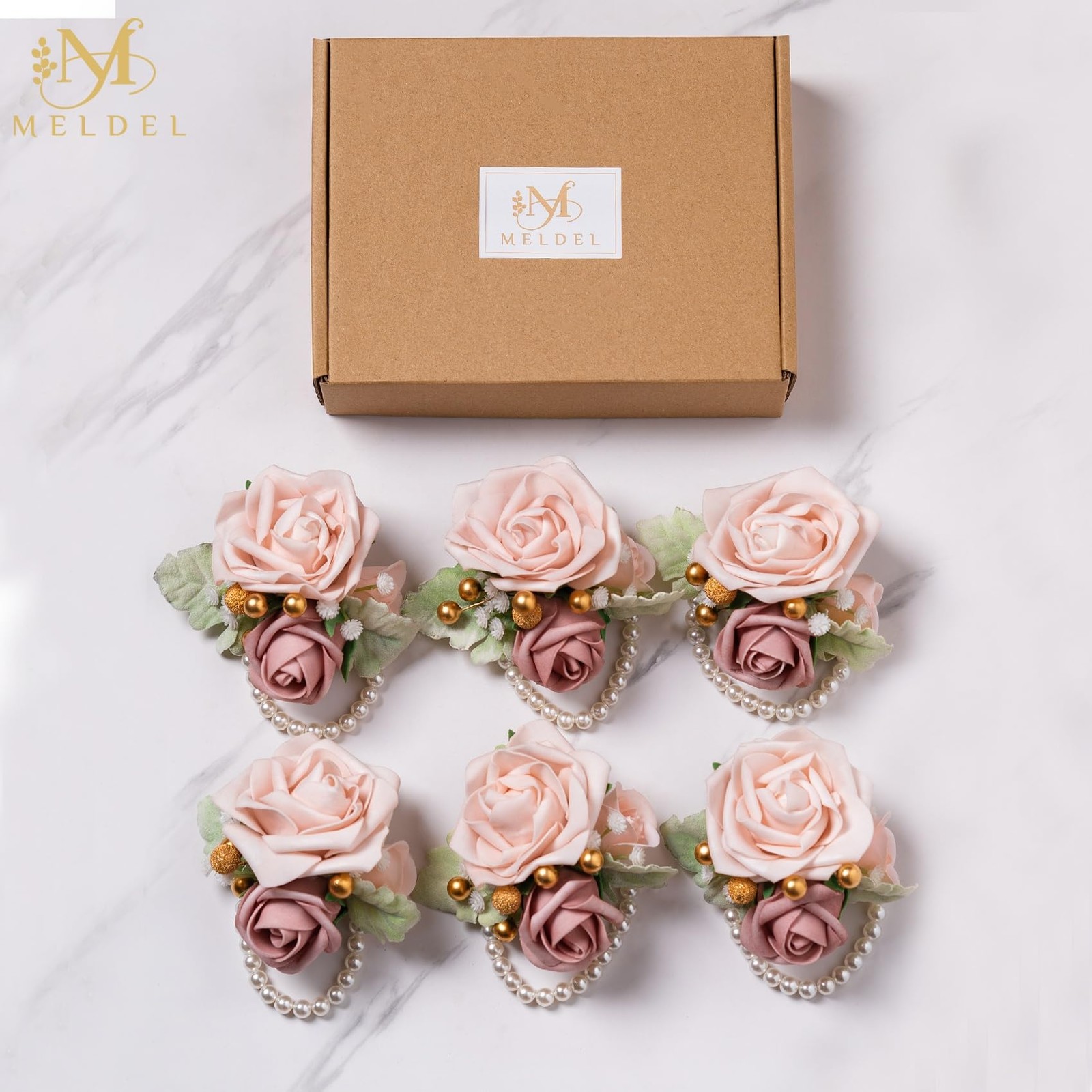 Dusty Pink Wrist Corsage,Set of 6, Homecoming Wrist Flower Girl/Mother Corsag…