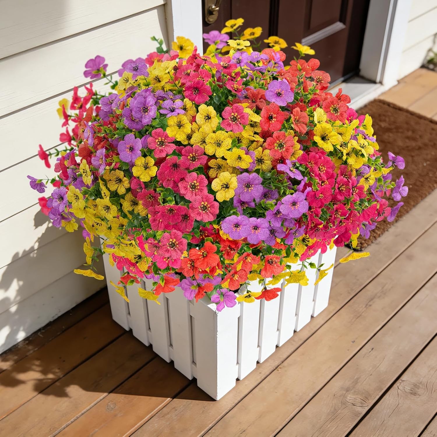 12Bundles Artificial Flowers for Outdoors, Fake Silk Plastic Flowers for Outside