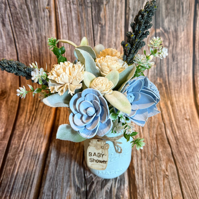 Sola Wood Floral Arrangement 16oz Mason Jar Personalized Custom Baby Shower Gift