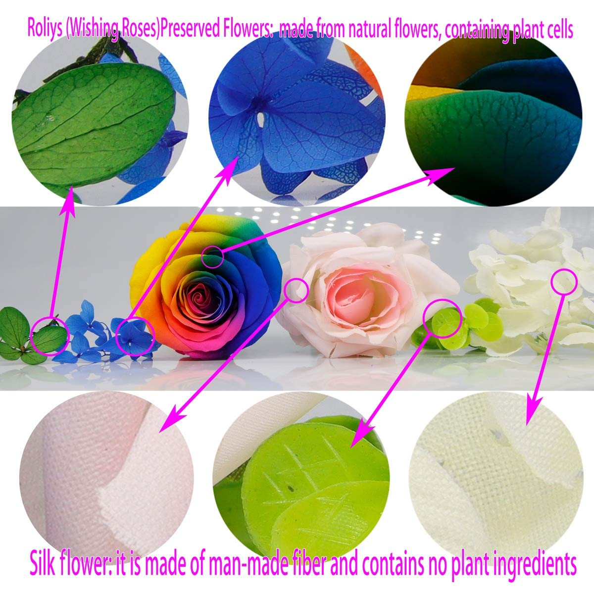 Preserved Real Roses with Colorful Mood Light Wishing Bottle,Eternal Rose，Nev…