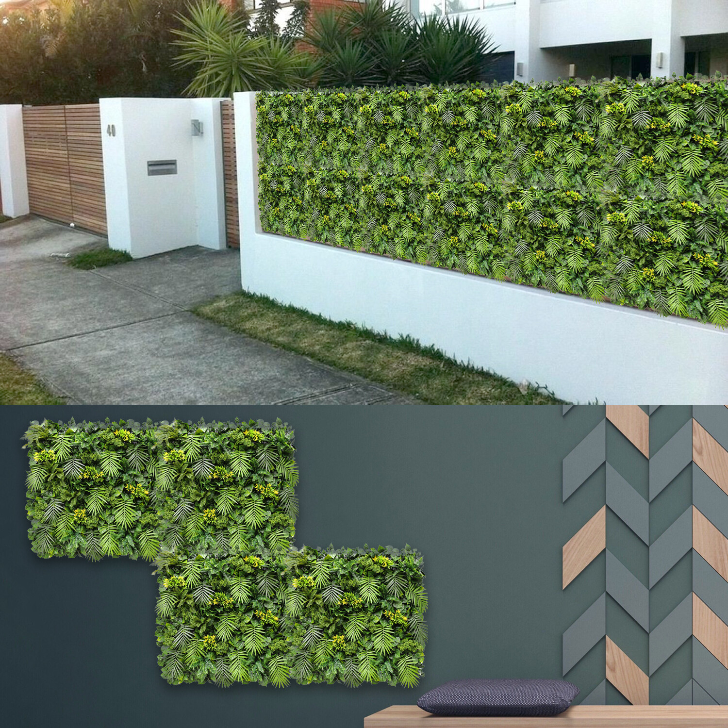 40 Inch 3D Artificial Boxwood Wall Hedge Mat Panels Outdoor Grass Fence Style#8