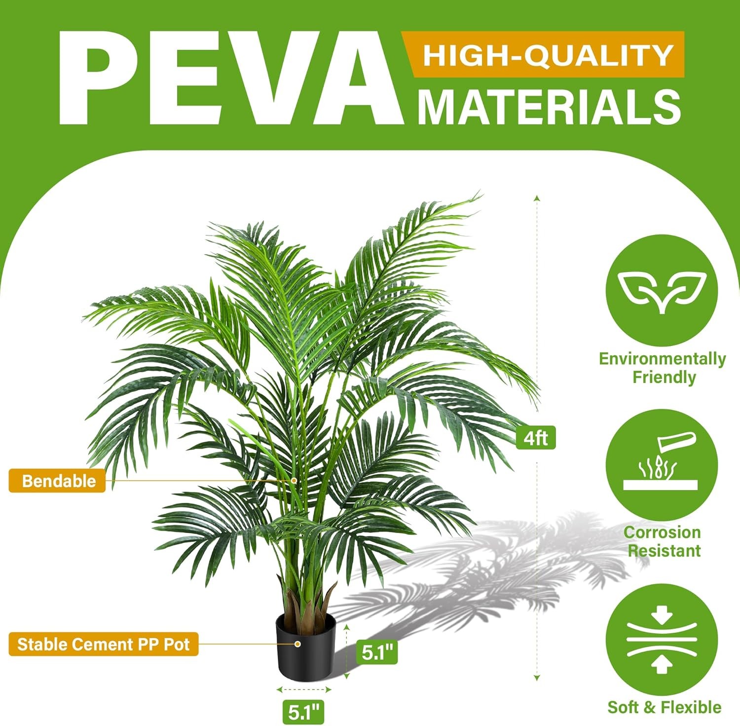 4 FT Artificial Palm Tree Plant 47 Inch Silk Tree Indoor Decor