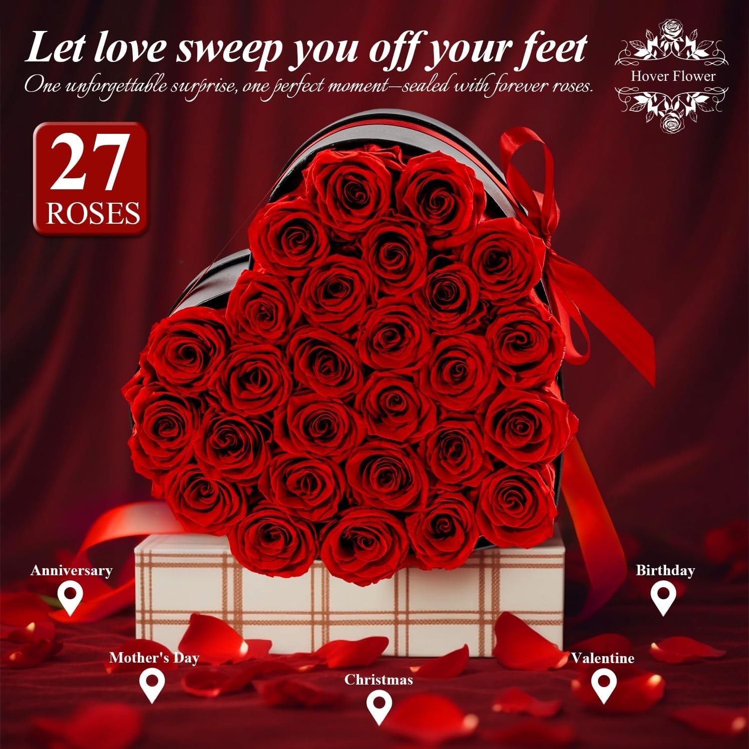 Eternal Roses Flowers for Delivery Forever in a Box Valentines Gift for Her