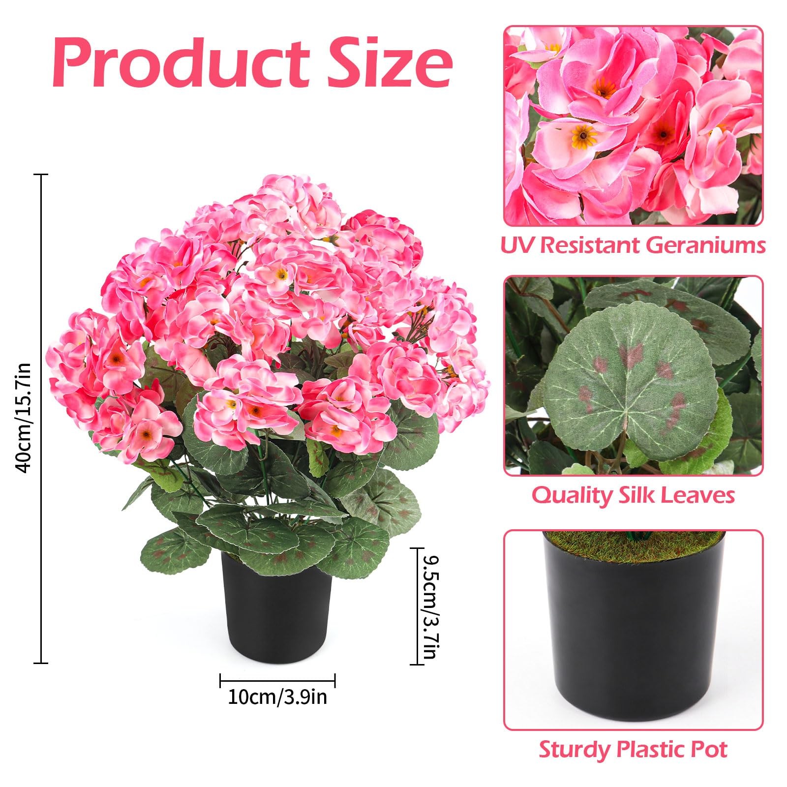 2Pcs Geranium Potted Artificial Flowers in Pots, Faux Outdoor Plants Realisti…