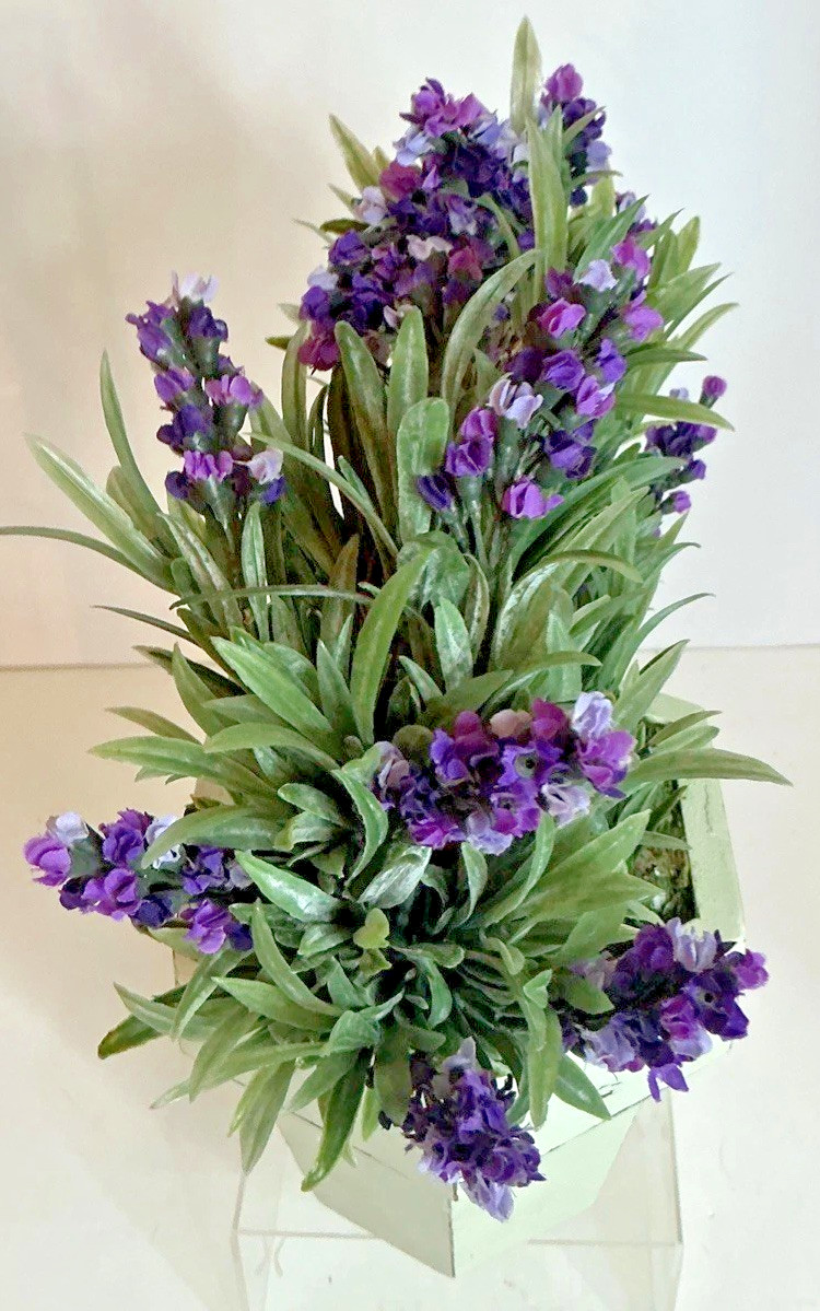 Artificial Lavender Topiary Plant 11×10 In White Wooden Pot Farmhouse Decor