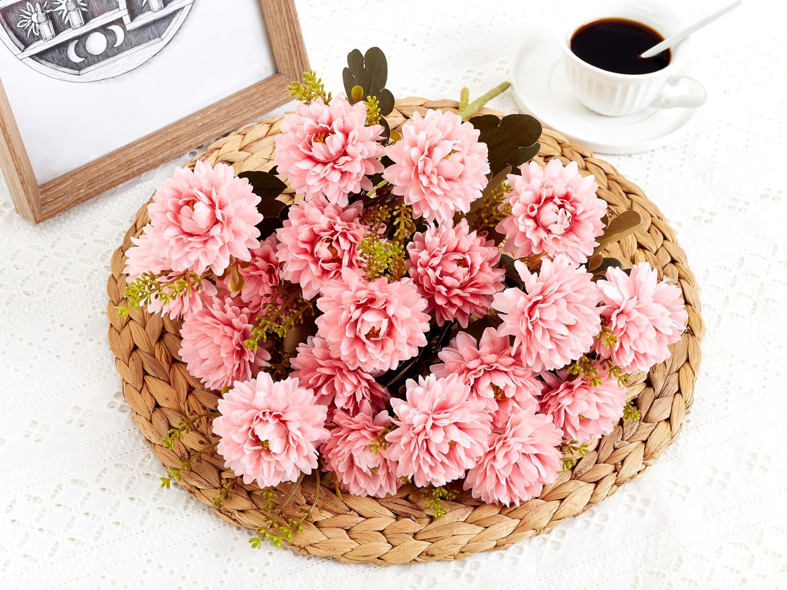 18 Heads Pink Artificial Chrysanthemum Flowers Fake Mums Pink Kiku Ball Flowe…