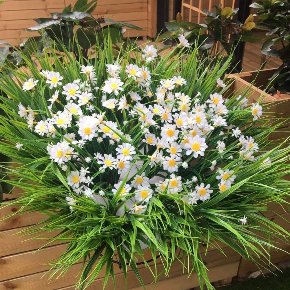 TEMCHY Artificial Daisies Flowers Outdoor UV Resistant 4 Bundles Fake Foliage