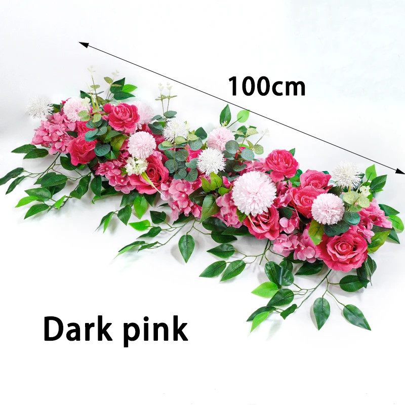 100cm Luxury White Rose Artificial Flower Row Wedding Table Centerpiece Flowers