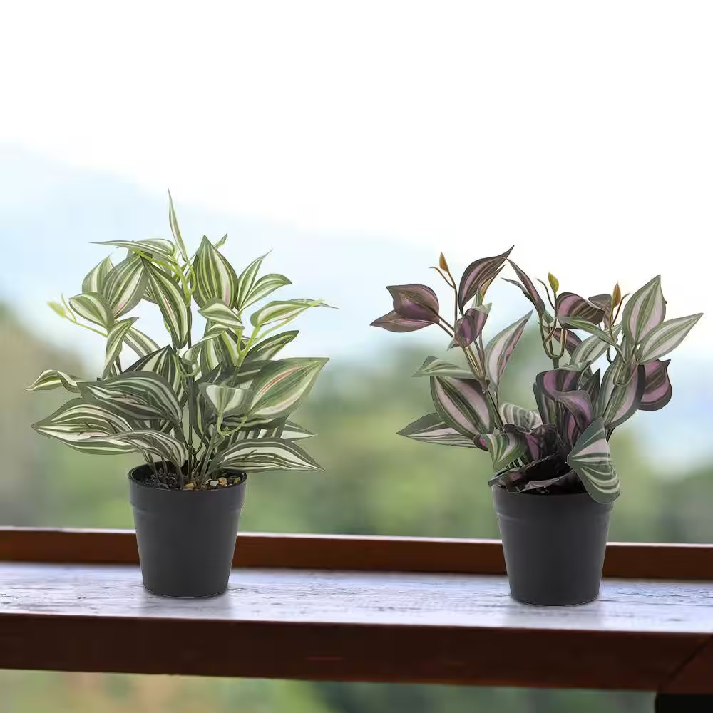 15 In. Green Artificial Plant Set of 2 Fake Plants with Pots Artificial Potted P