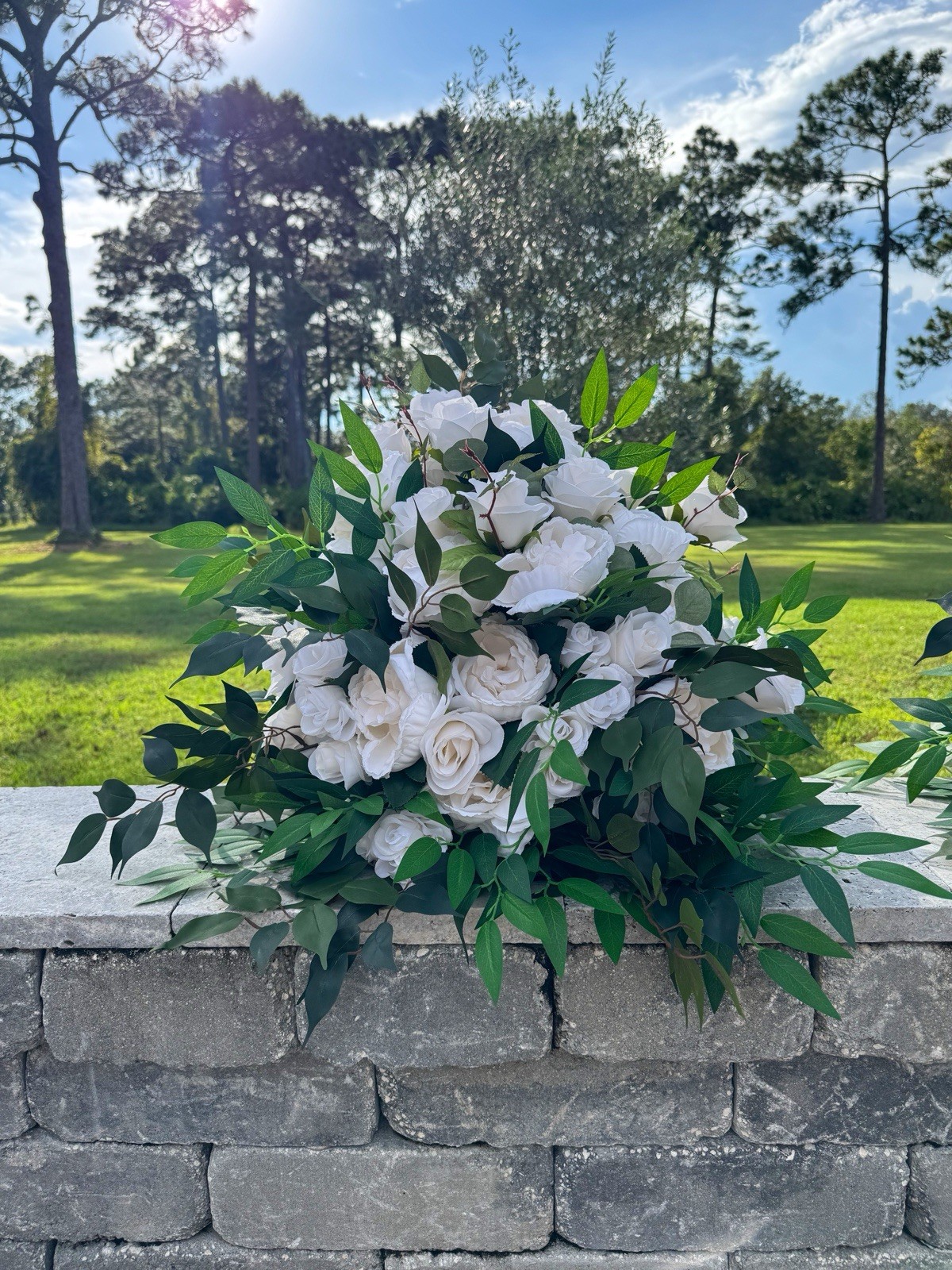 Faux Ivory Rose & Italian Ruscus Floral Arrangement x 2 Home Wedding Event Decor