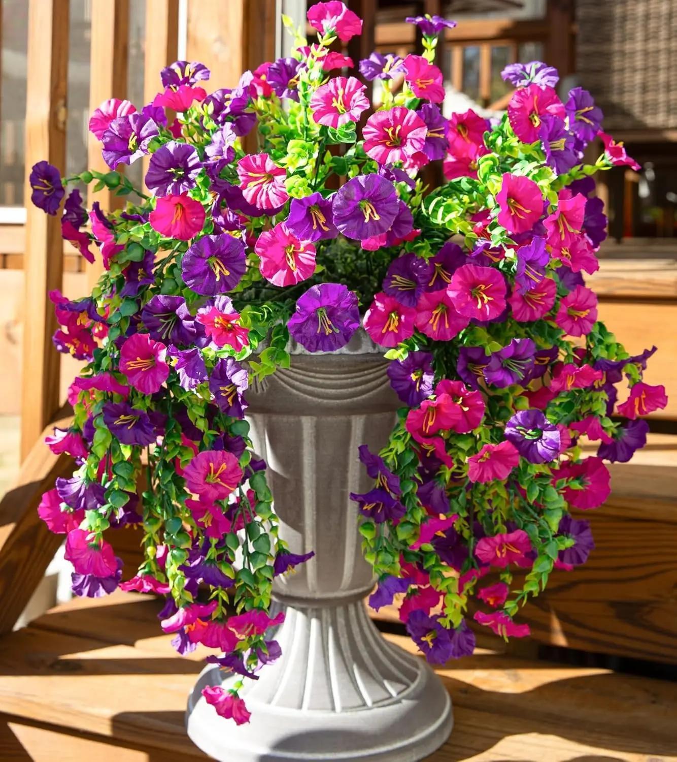 “Faux Silk Morning Glory Flowers – UV Resistant Hanging Plants for Patio Decor”