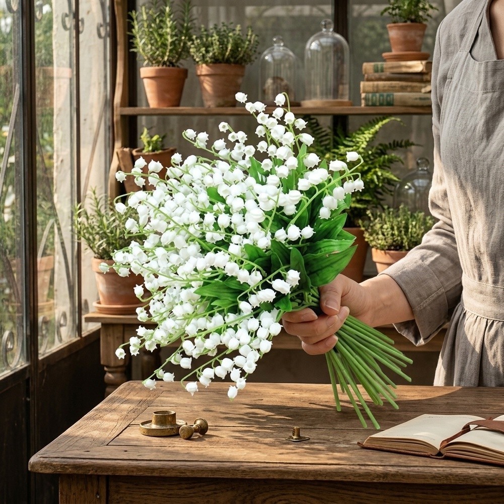 Lifelike Plastic Bellflower and Lily of the Valley Faux Flowers for Styling