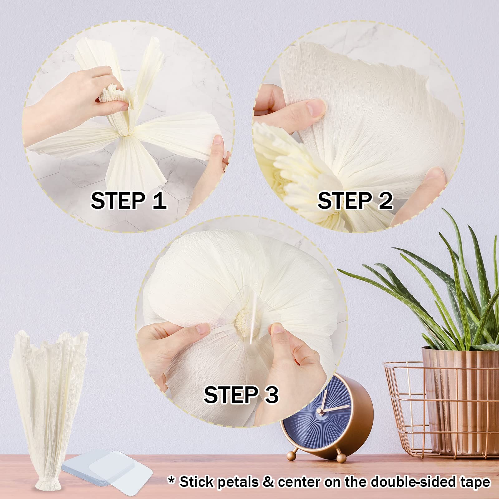 6 Pcs Extra Large Jumbo White Flower Decorations for Wall with 10 Pcs Pad Lar…