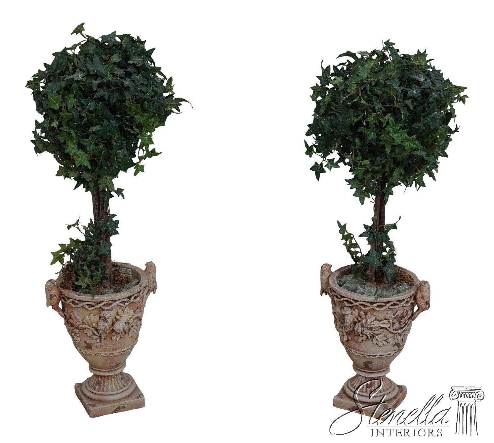 F67505: Pair Faux Topiary Plants In Classical Composite Pots
