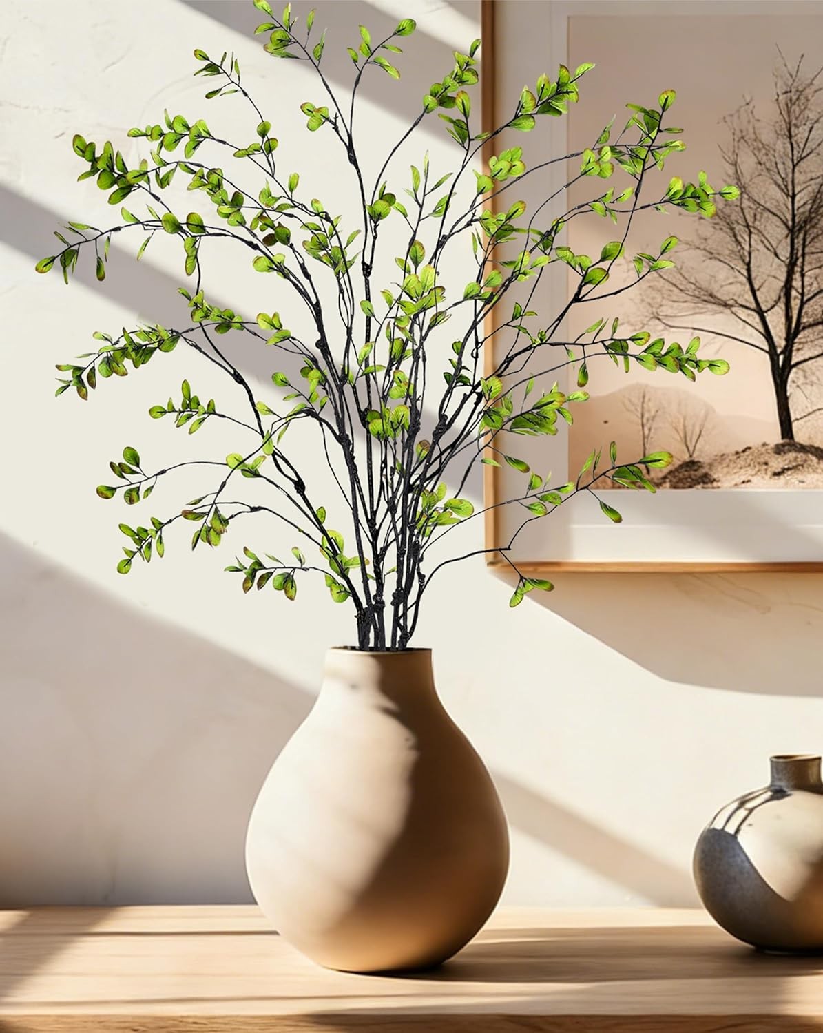 Artificial Ficus Branches Faux Eucalyptus Stems 47″ Tall Fake Greenery 3pk