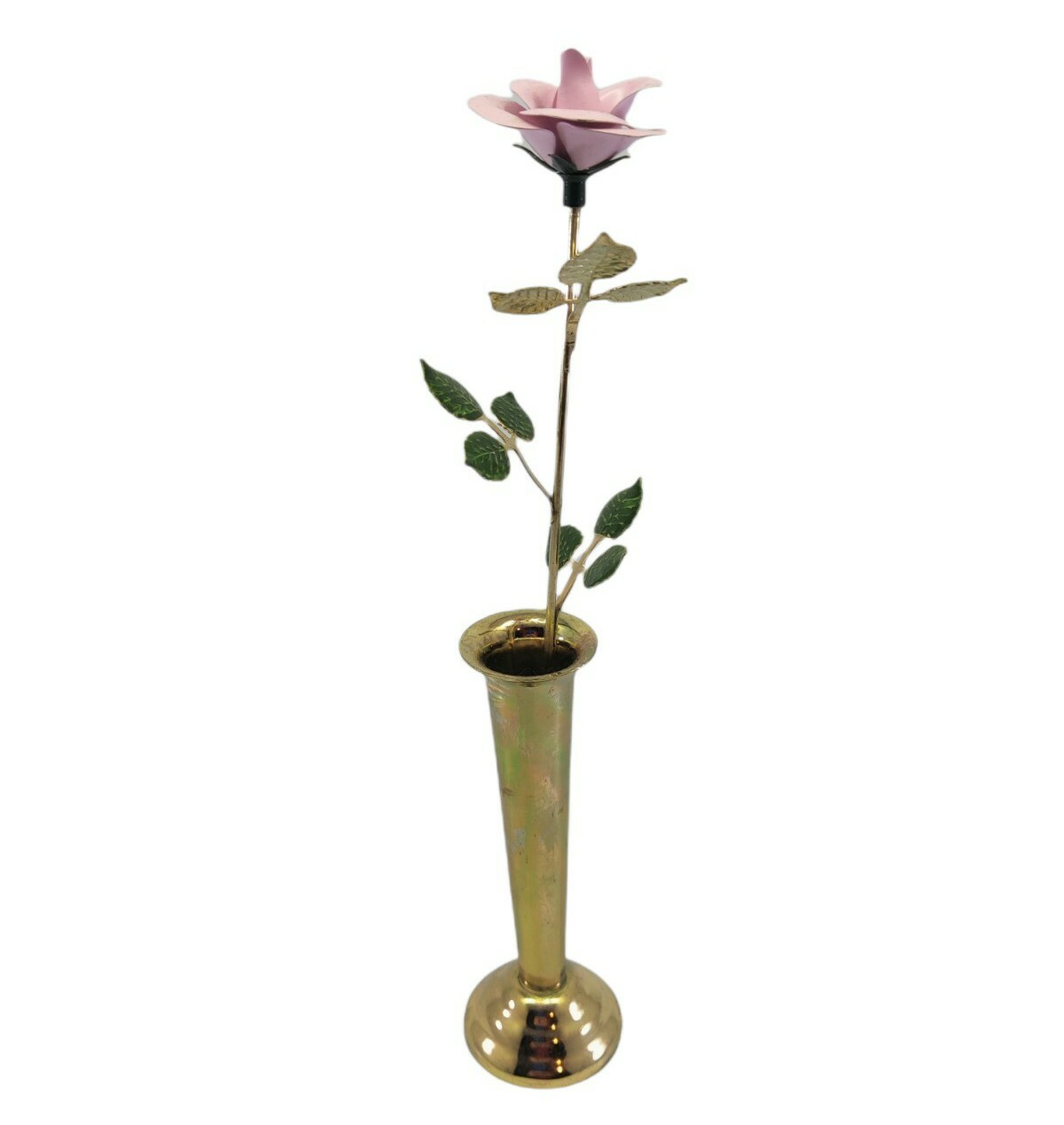 Vintage Mann Inc 1977 Enamel Flower Vase Pink Rose Eternal Bloom