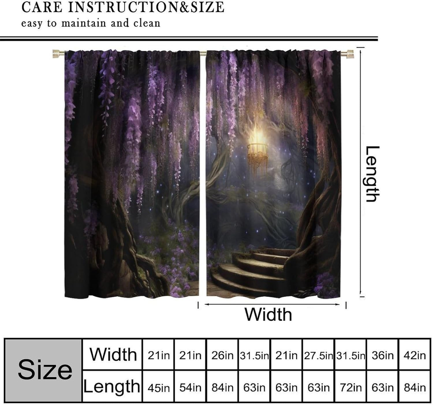 Fantasy Forest Curtains, Enchanted Wonderland Purple Wisteria Flower Lanterns Na