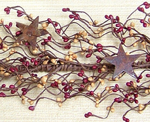 NEW Pip Berry Garland Rusty 2″ Stars BURGUNDY OLD GOLD BERRIES 40″ Crafts Rustic