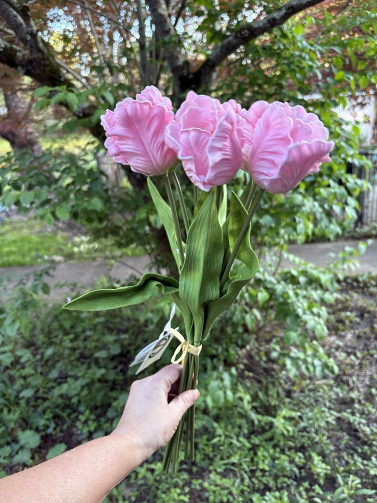 Allstate, 15″ Real Touch Parrot Tulip Bundle – Pink 2 Bouquets Latex Faux Flower
