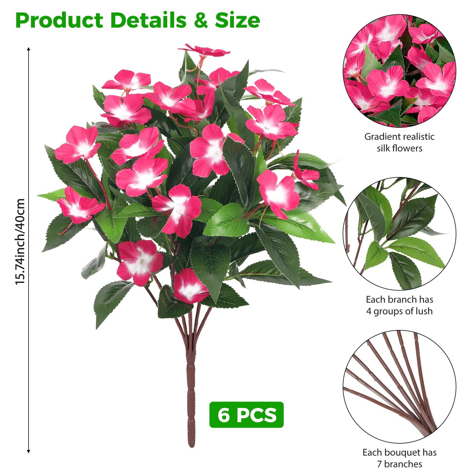 6 Bundles Artificial Flowers for Outdoors Decorations, Fake Silk Flowers Faux…