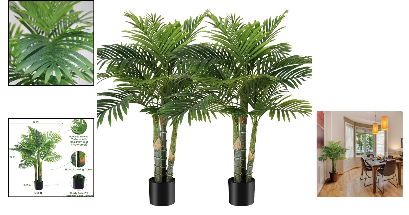 Vibrant 4ft Faux Golden Cane Palm Tree – Lush Indoor/Outdoor Greenery in 2 Pack