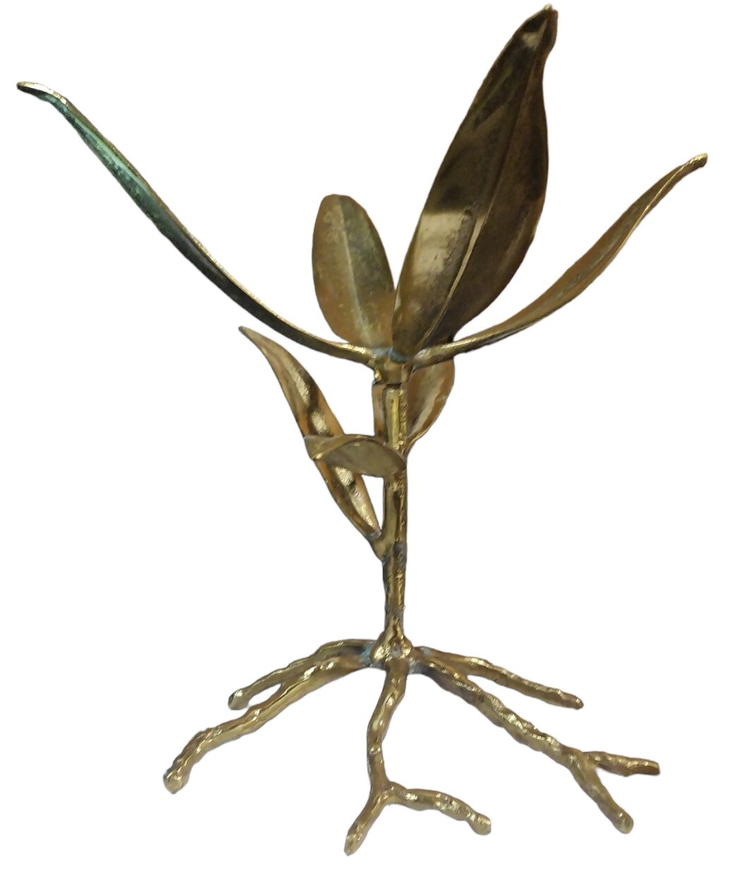 Vintage Gold Metal MID Century Modern Leaf Plant Bowl Holder Decoration