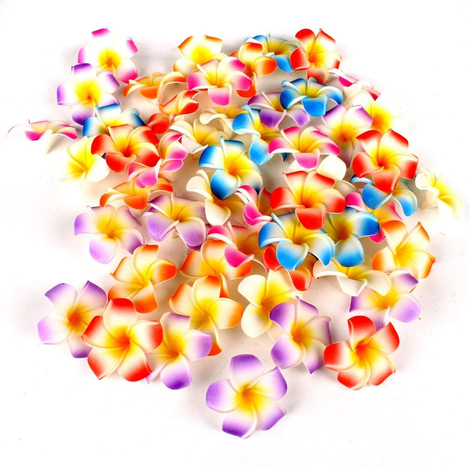 100Pcs Orange Foam Hawaiian Frangipani Artificial Plumeria Flower Petals Cap Hai
