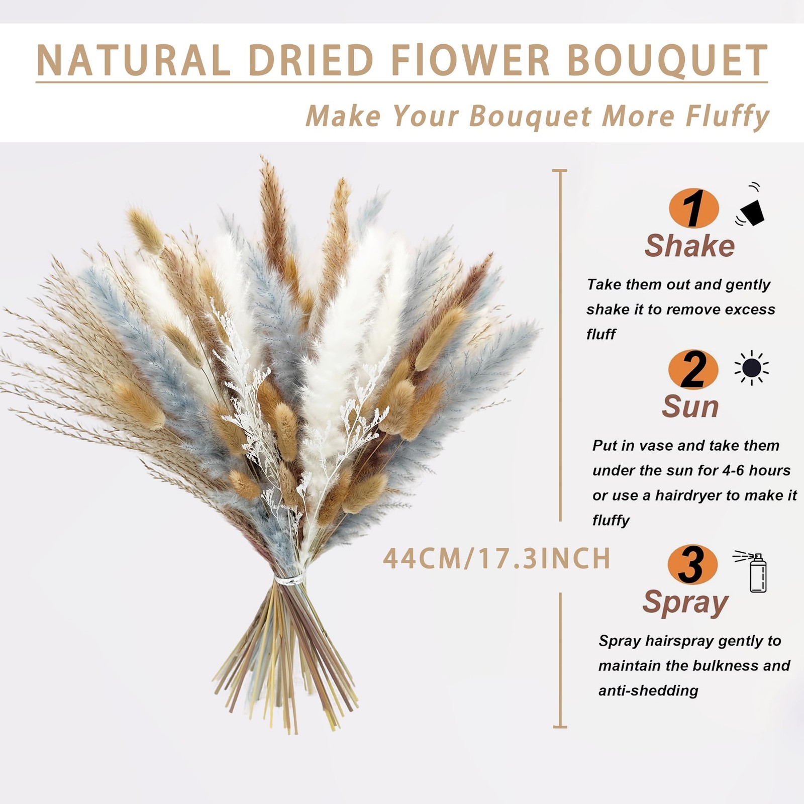 Natural Dried Flower Bouquet – 17″ Boho Style Mixed Pampas Grass