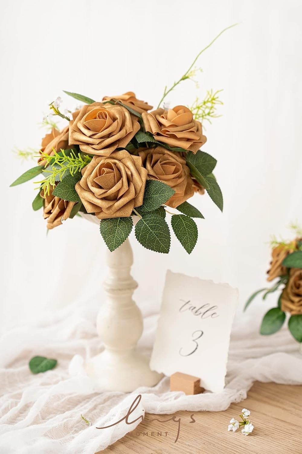 25 Floral Foam Gold Roses – UV Resistant 3″ Artificial Flowers for All Occasions